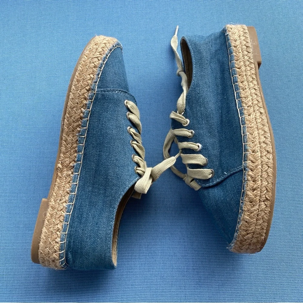 Catherine Malandrino Light Blue Denim Lace Up Espadrille Sneakers  size 7 1/2